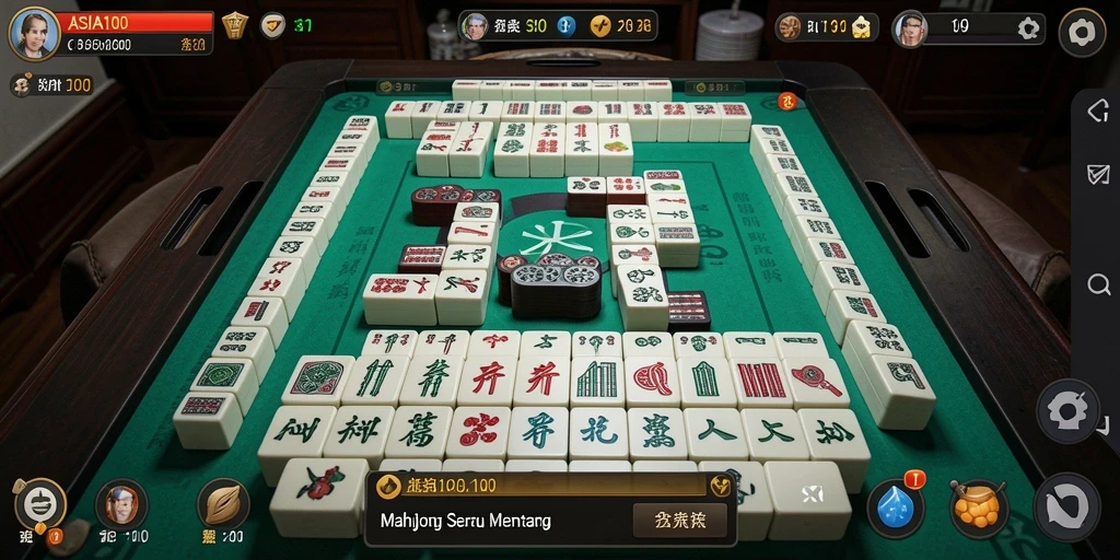 Gameplay menarik ASIA100 dengan ubin Mahjong berwarna-warni.