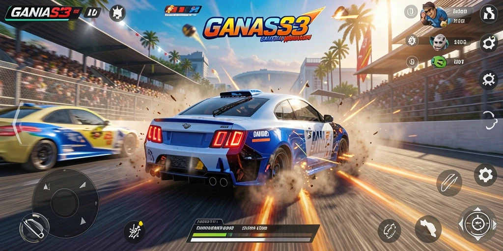 Tampilan utama gameplay balapan yang seru di GANAS33.