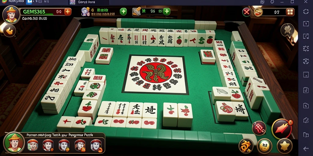 Screenshot GEMS365 menampilkan gameplay Mahjong yang menarik dan penuh warna.