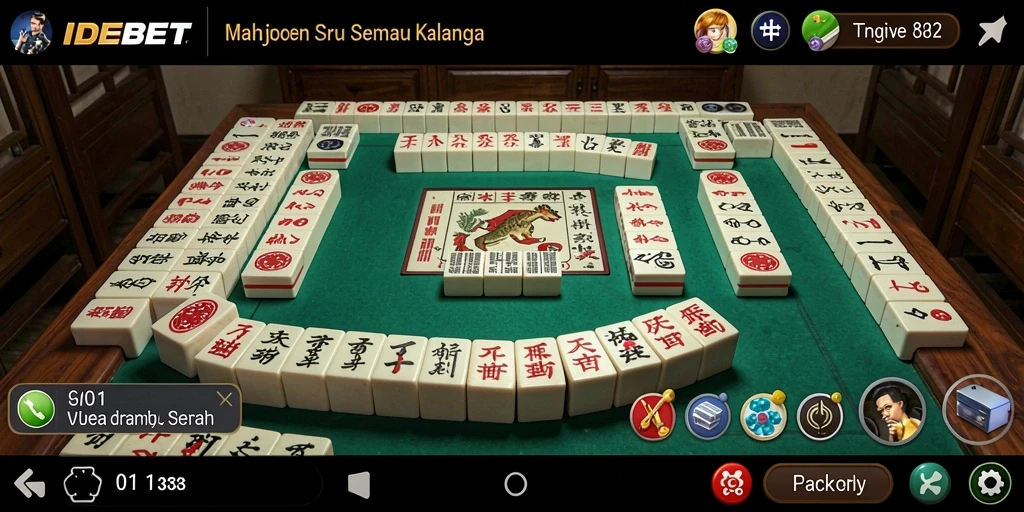 Tampilan gameplay menarik dari IDEBET yang menampilkan aksi mencocokkan ubin Mahjong.