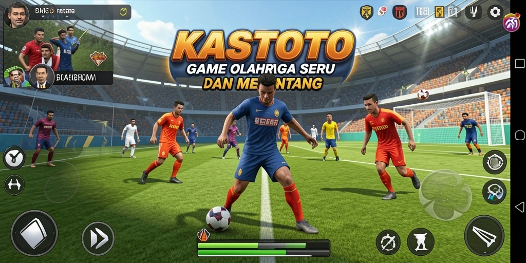 Screenshot utama menampilkan gameplay seru KASTOTO dengan aksi olahraga yang mendebarkan.