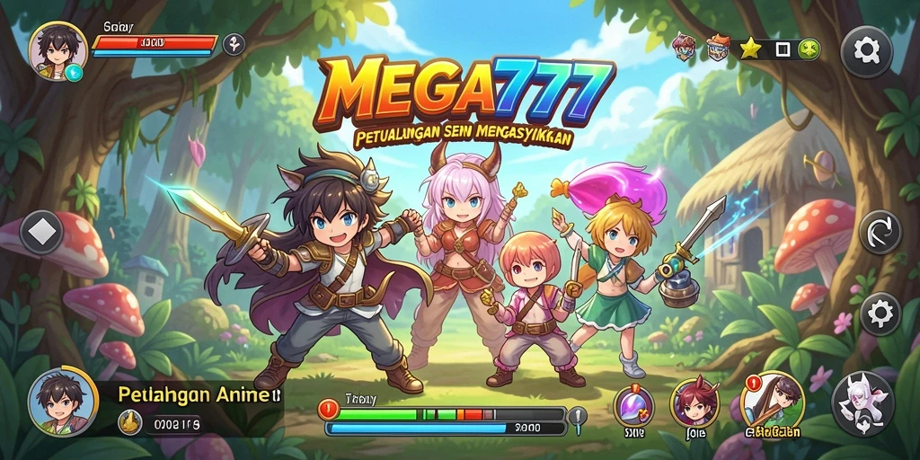 Tampilan gameplay MEGA777 yang menawan dengan karakter anime yang dinamis.