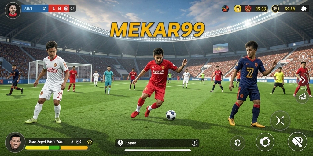 Tampilan gameplay sepak bola yang seru dan menegangkan di MEKAR99.